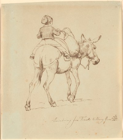 Un garçon assis sur un âne chargé, vu de dos - Johan Thomas Lundbye