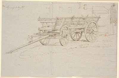 Un chariot de récolte avec une poule caquetante sur la barre du chariot - Johan Thomas Lundbye