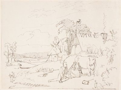 Une scène de traite, collée page 14 - Johan Thomas Lundbye
