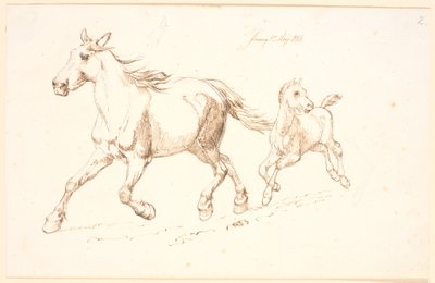 Jument galopante avec poulain - Johan Thomas Lundbye