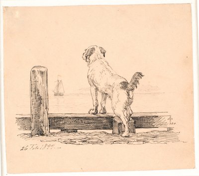 Le chien sur la plage. Illustration pour "Fabler for Børn" de Kaalund - Johan Thomas Lundbye