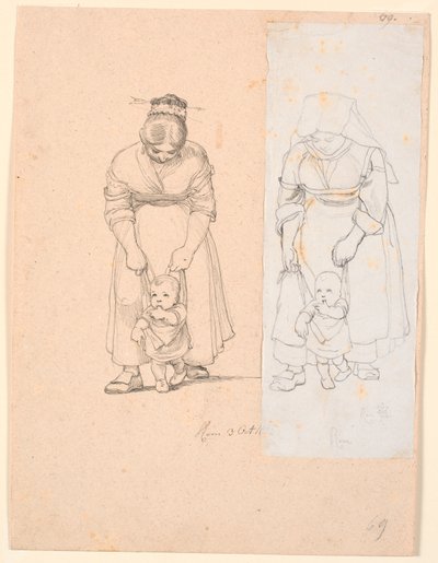 Italienne menant un petit enfant en laisse - Johan Thomas Lundbye