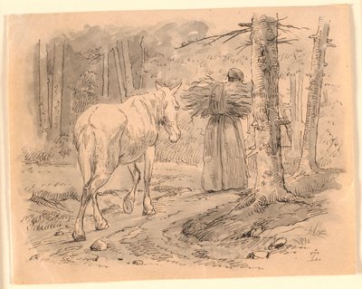 La femme et le cheval. Illustration pour "Fables pour enfants" de Kaalund. Voir commentaire du catalogue d