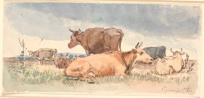 Paysage avec trois vaches couchées et trois debout - Johan Thomas Lundbye