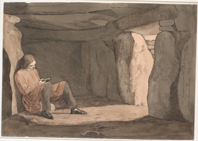 Lorents Frølich assis dans une tombe à couloir - Johan Thomas Lundbye