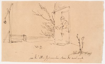 Homme nourrissant deux oiseaux - Johan Thomas Lundbye