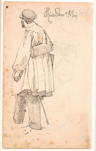 P.C. Skovgaard avec une boîte de botaniste, debout et vu de dos - Johan Thomas Lundbye