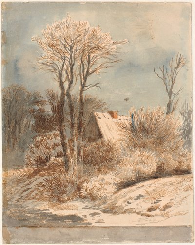 Paysage enneigé avec maison entre les arbres - Johan Thomas Lundbye
