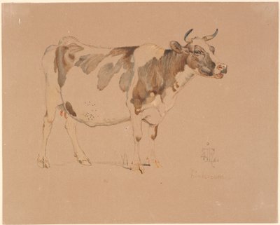 Vache rouge et blanche debout - Johan Thomas Lundbye