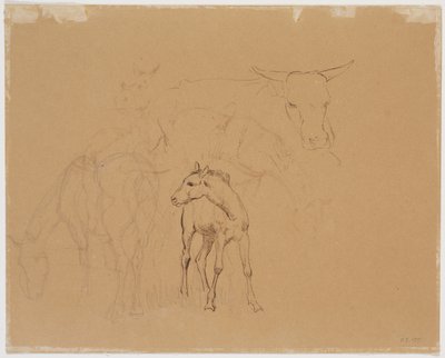 Studie eines grasenden Pferdes, eines Fohlens und einer liegenden Kuh - Johan Thomas Lundbye