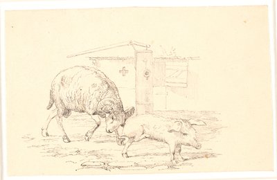 Le bélier et le cochon. Illustration pour "Fables pour enfants" de Kaalund. Voir commentaire du catalogue d