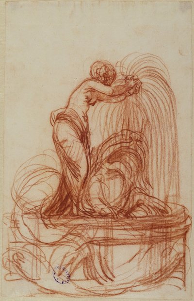 Projet de fontaine avec une femme à demi nue penchée sur une créature marine - Johan Tobias Sergel