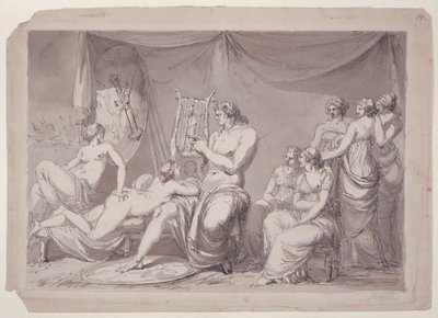 Achille dans sa tente avec des prisonniers, vers 1795-96 (plume, encre et lavis sur papier) - Johan Tobias Sergell
