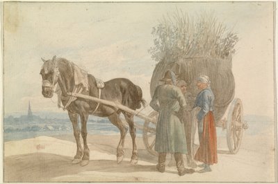 Paysans autrichiens avec un cheval et une charrette, avec Vienne au loin - Johann Adam Klein