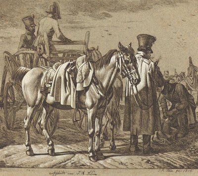 Cheval avec des soldats fumant la pipe/Scène militaire - Johann Adam Klein