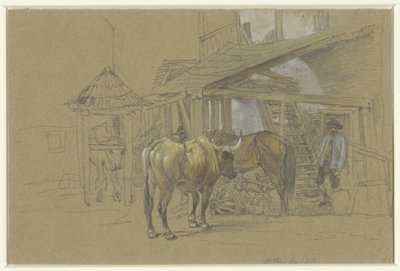Bœufs et un cheval chez le maréchal-ferrant - Johann Adam Klein