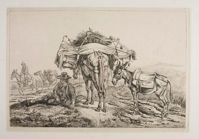 Mulet chargé dans la campagne romaine - Johann Adam Klein