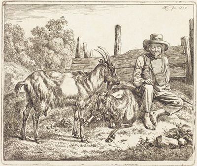 Jeune berger avec deux chèvres - Johann Adam Klein