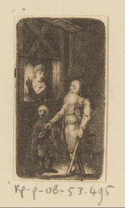 Vieux mendiant infirme avec un garçon et une femme devant une fenêtre - Johann Andreas Benjamin Nothnagel