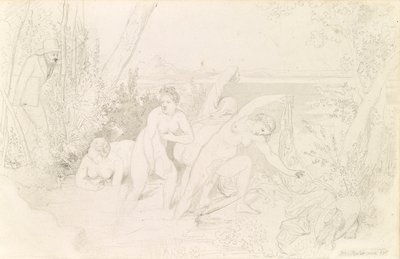 Peintre surprenant quatre baigneuses (recto) - Johann Baptist Reiter