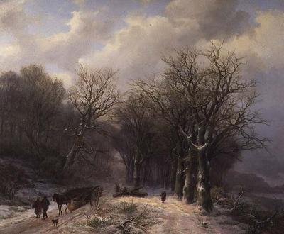 Le chariot de bois en hiver - Johann Bernard Klombeck