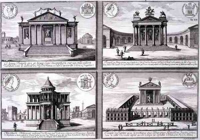 Vue de Quatre Temples tirée de Monnaies Romaines, de 