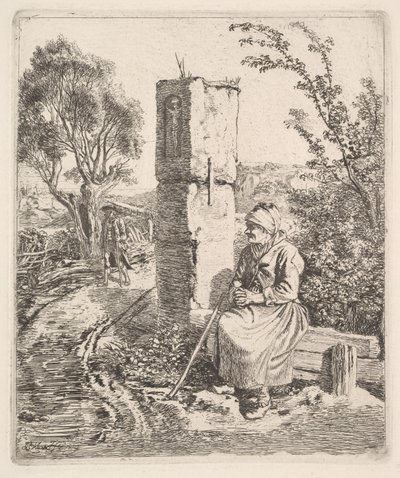 Une vieille dame assise près d