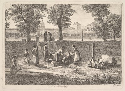 Scène extérieure de femmes dans des activités domestiques à Nuremberg, XIXe siècle - Johann Christian Erhard