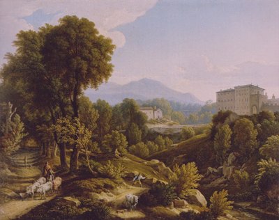 French : Paysage avec vue sur le Palazzo Chigi à Ariccia. - Johann Christian Reinhart