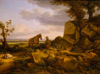 Paysage italien avec chasseur au repos, autoportrait - Johann Christian Reinhart