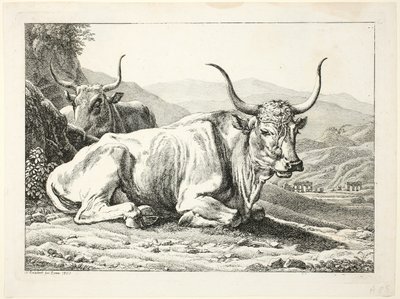 Deux taureaux romains au repos, de Die Zwiete Thierfolge - Johann Christian Reinhart