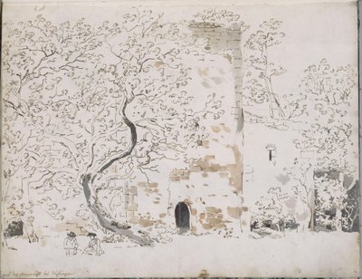 Deux dessinateurs devant un château derrière des arbres : à la Maienlust près de Wasungen - Johann Christian Reinhart