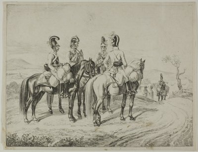 Quatre cuirassiers sur une pente - Johann Christoph Erhard