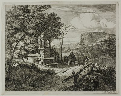 Ramasseur de bois avec un garçon, planche deux de Die zwei grossen Landschaften mit den Betsäulen - Johann Christoph Erhard