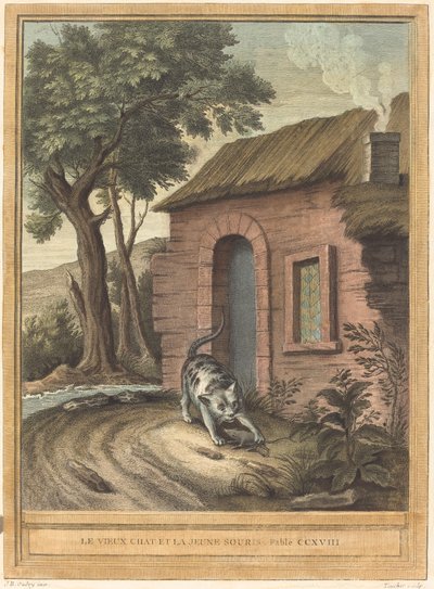 Le vieux chat et la jeune souris - Johann Christoph Teucher after Jean Baptiste Oudry