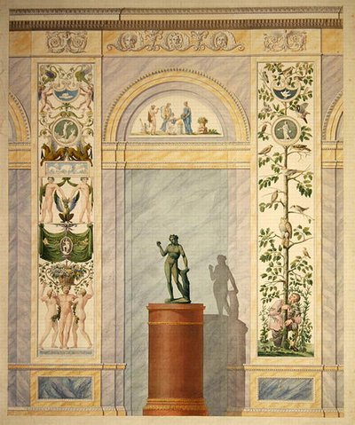 Dessin de la décoration du mur arrière de la salle à manger du palais de Kassel - Johann Conrad Bromeis