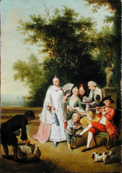 Une fête champêtre sur une terrasse (huile sur toile) - Johann Conrad Seekatz