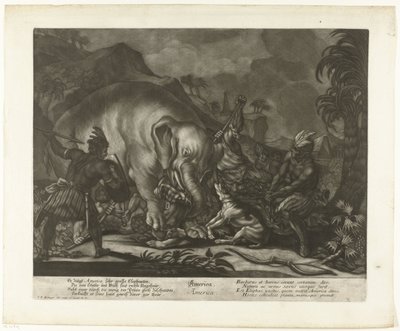 Chasse aux éléphants - Johann Elias Ridinger