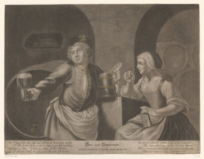 Homme et femme buvant de la bière et du brandy - Johann Elias Ridinger