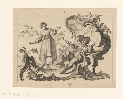 Homme fumant et buvant assis sur un ornement rococo (Fumeurs sur ornement rococo) - Johann Esaias Nilson