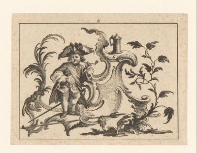 Homme fumant une pipe appuyé contre un ornement rococo - Johann Esaias Nilson