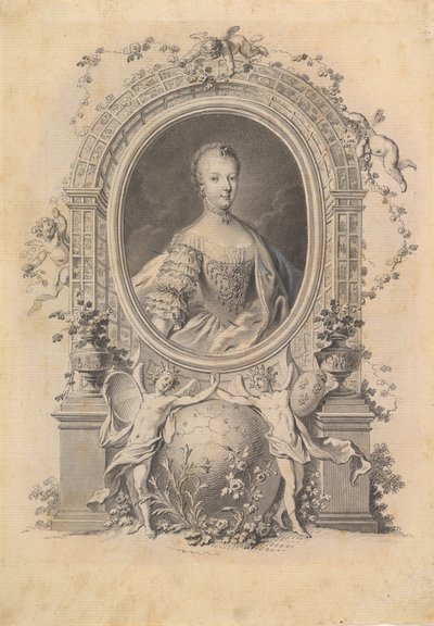 Portrait de la reine Marie-Antoinette dans un cadre ornemental, fin du XVIIIe siècle - Johann Esaias Nilson