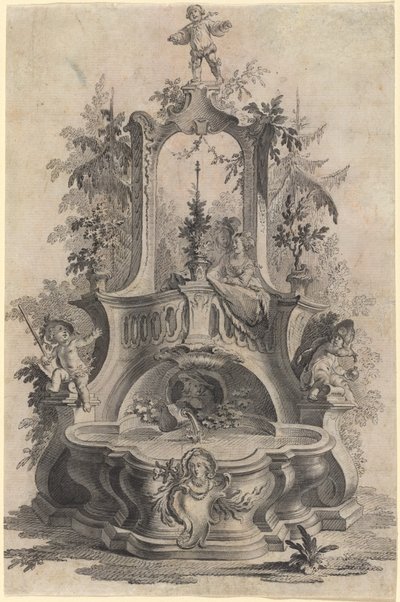 Fontaine rococo avec amoureux et les quatre éléments - Johann Esaias Nilson