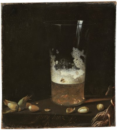 Nature morte avec verre de bière et noix - Johann Georg Hainz