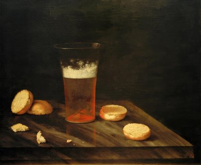 Nature morte avec verre de bière et petit pain - Johann Georg Hainz