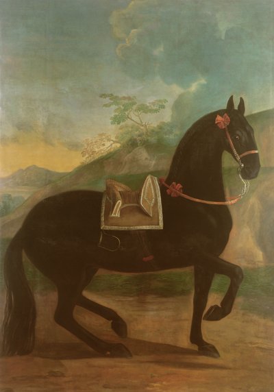 Un cheval noir avec une selle espagnole - Johann Georg Hamilton