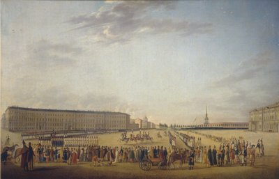 Changement de la garde à la Place du Palais à Saint-Pétersbourg, vers 1800 - Johann Georg Mayr