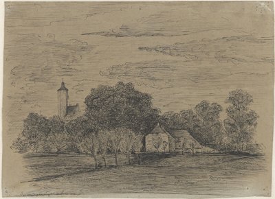 Paysage avec ferme et tour - Johann Georg Schwartze (possibly)