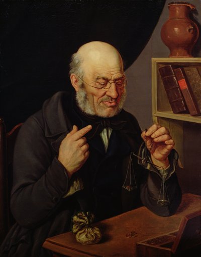 Le Changeur de Monnaie de Barchfeld pesant des Pièces, vers 1840-45 - Johann Georg Soemmer