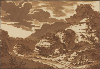 Deux enfants assis près de ruines envahies par la végétation - Johann Georg Wille